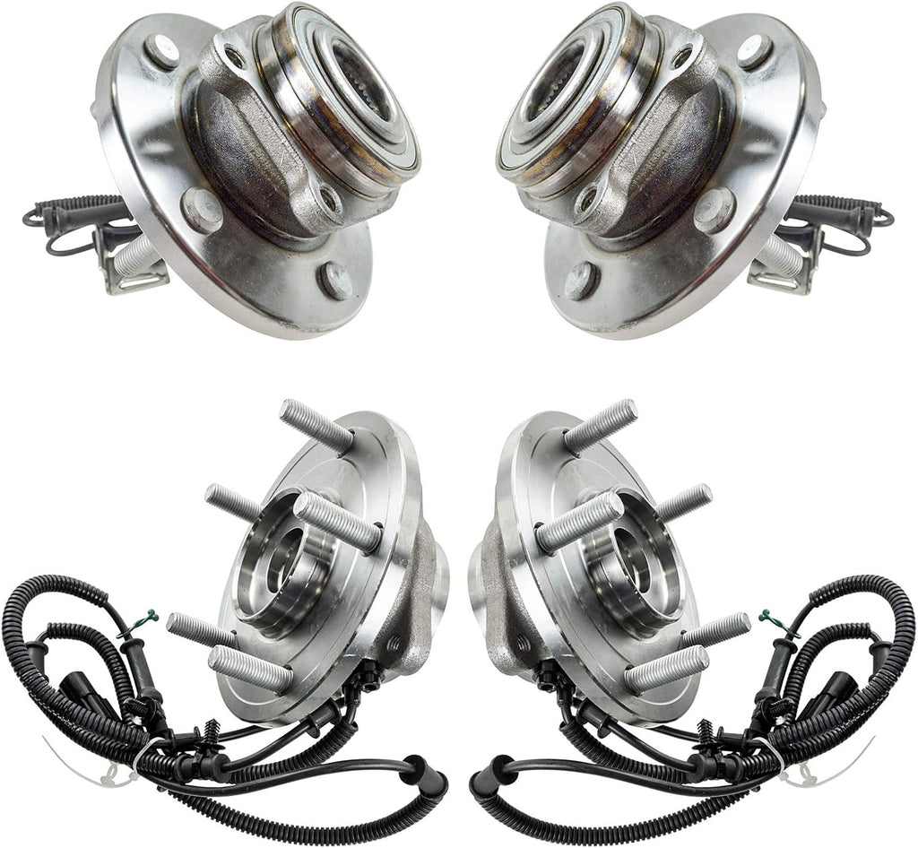 TRQ 2 Piece Front Rear Wheel Bearing & Hub Assembly Set Compatible with 2008-2011 Chrysler Town & Country Dodge Grand Caravan 2009-2011 Volkswagen Routan