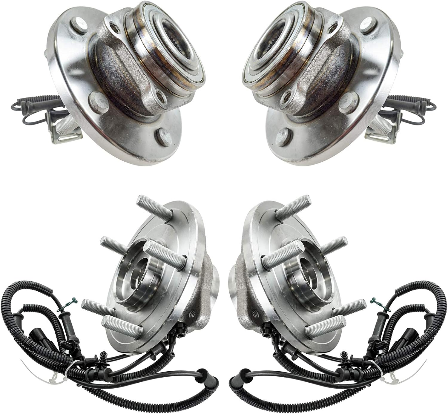 TRQ 2 Piece Front Rear Wheel Bearing & Hub Assembly Set Compatible with 2008-2011 Chrysler Town & Country Dodge Grand Caravan 2009-2011 Volkswagen Routan