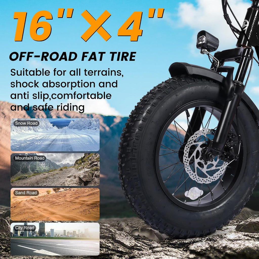 ESKUTE V100 Electric Bike for Adults, Electric Dirt Bike 1500W Peak Motor, All Terrain Dual Suspension E Bike 28MPH Top Speed, Ebike Up to 60 Miles Range, 16' Fat Tire, 48V13Ah Battery, 7-Speed