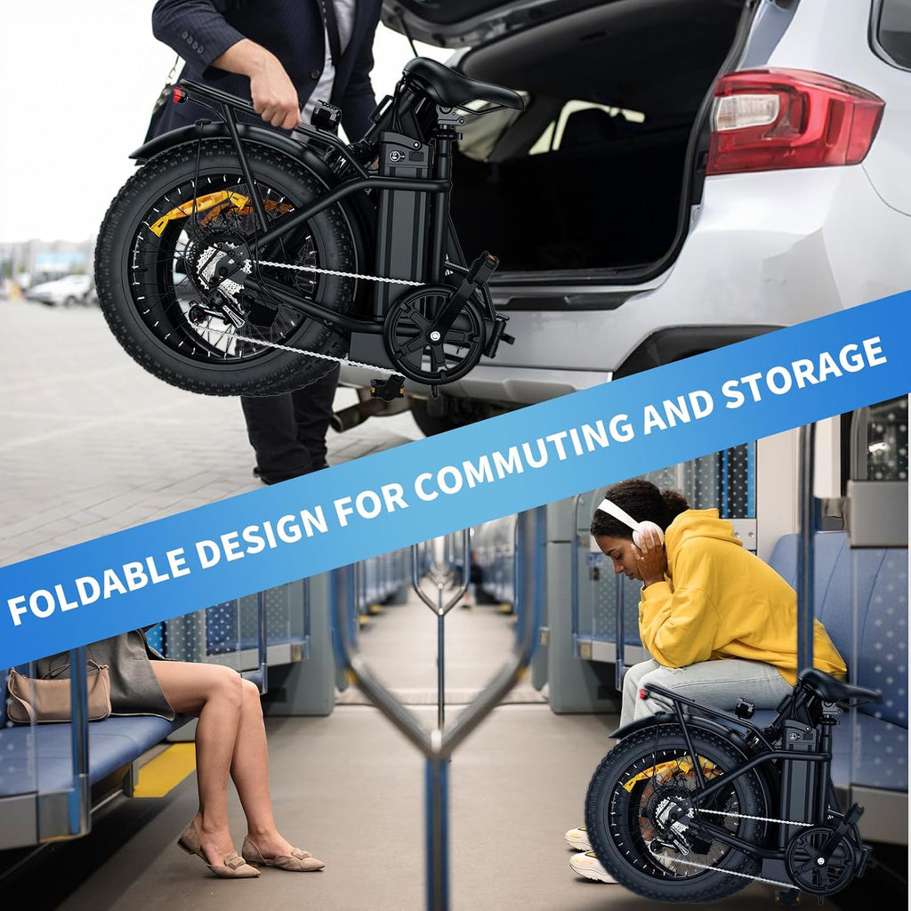 Foldable Electric Bike, Peak 983W Motor Ebike, 40-70 Miles & 20 MPH, 48V Removable Battery, 20' Fat Tire All-Terrain Electric Bicycle for Adults with 7-Speed, Suspension, Rear Rack, UL2849 Certified
