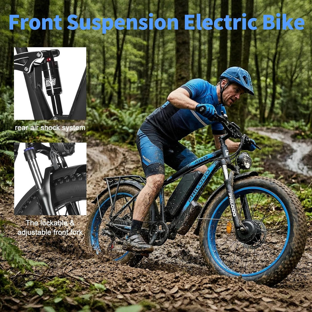 5000w Dual Motor E-Bike 60V Electric Bike for Adults,45 MiIe P-Hour Full Suspension Hydraulic Disc Brakes EBike,26/24x4 Fat Tires Mountain Bikes for All Terrain Snow/Sand