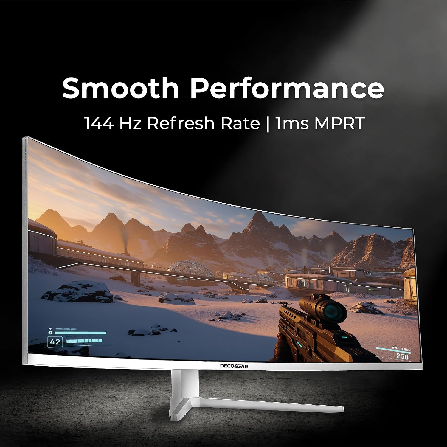 Deco Gear White 49 Inch Curved Monitor, 144HZ Ultrawide DFHD Screen, 3840x1080 32:9 VA Panel, R1500 E-LED, 2 HDMI 2 Display Port, 3000:1, Laptop PC Computer Accessory for Work Gaming Design Create