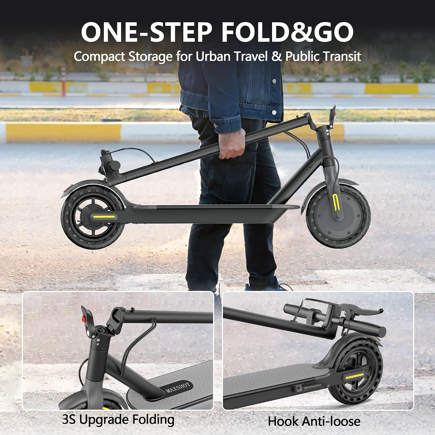MAXSHOT Electric Scooter for Adults, 8.5/10/14' Tires, 19/22Mph, 350W/500W Motor, 21-28 Miles Range, Folding E-Scooter with Dual Suspension,APP Contro