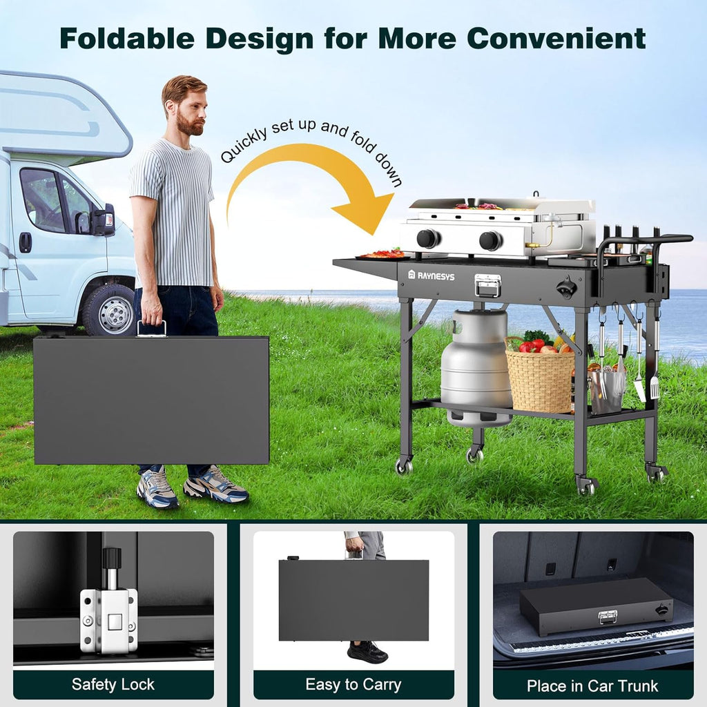 Outdoor Griddle Table, Blackstone Griddle Stand, 440lbs Folding Grill Cart, Pizza Oven Table Stand for Onni,Food Prep Table with Wheels for Outdoor BBQ Camp Ninja Woodfire Grill Stand, 31'W x 17'D