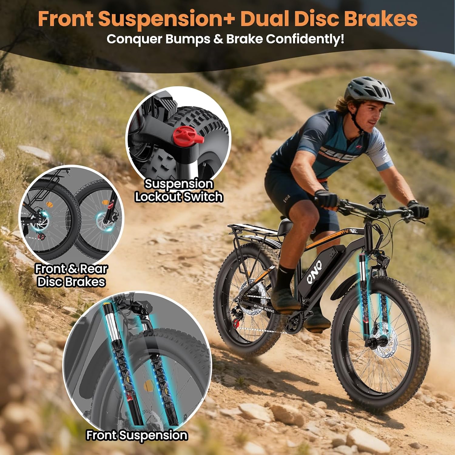 Fat Tire Electric Bike for Adults - 1500W Peak Motor, 48V 15Ah Fast Electric Mountain Bike,20MPH & 60 Miles Long Range Ebike,26' All Terrain E-Bike for Men Women w/ Lockable Suspension & 7 Speed Gears