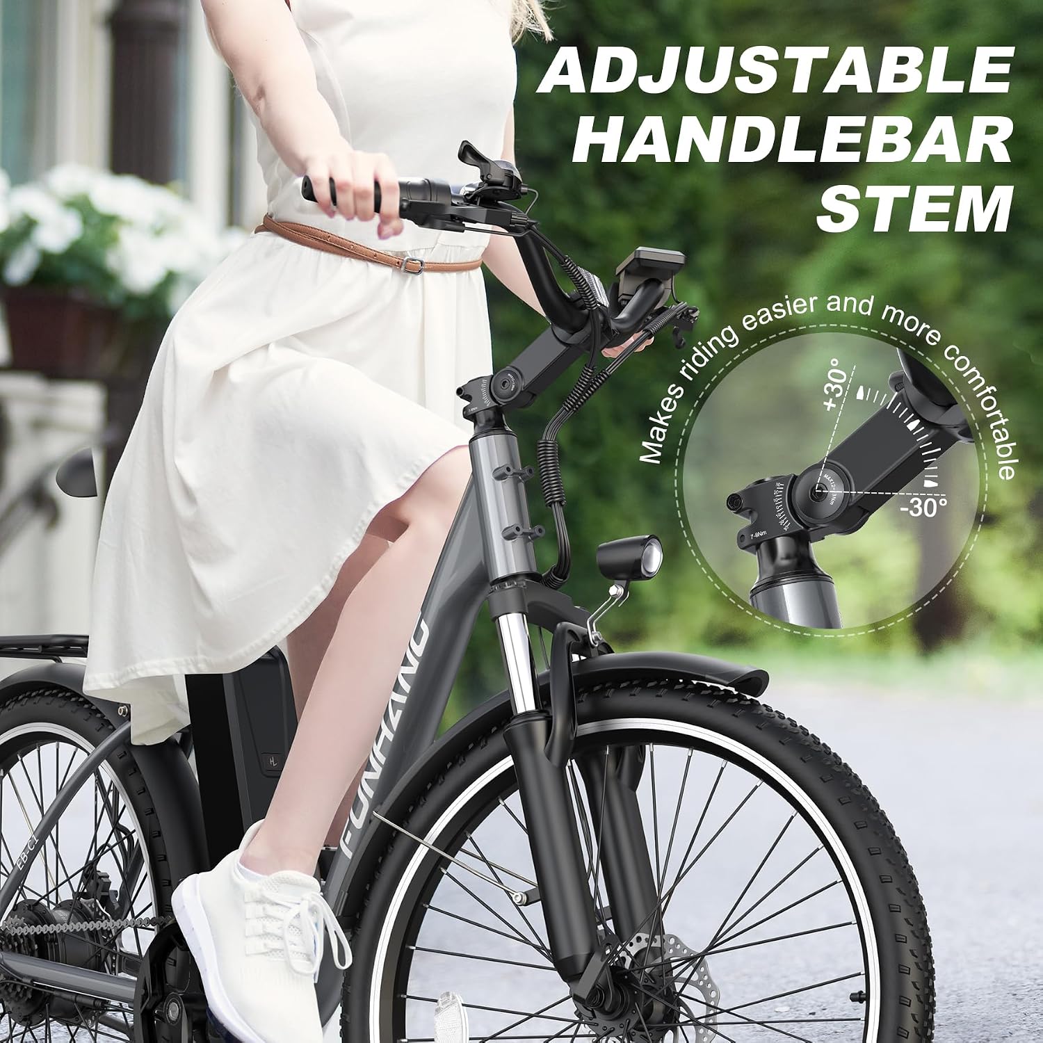 Funhang Electric Bike for Adults, 26' City Cruiser Ebike with 1000W Peak Motor, 20MPH 50 Miles Commuter Adult Electric Bicycles with 48V Battery, Adjustable Stem, 7-Speed, UL 2849 Certified
