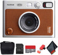 FUJIFILM INSTAX MINI EVO Hybrid Instant Camera (Brown) Bundle with 32GB Memory Card + Camera Case + USB Card Reader, SD/microSD + Microfiber Cleaning Cloth