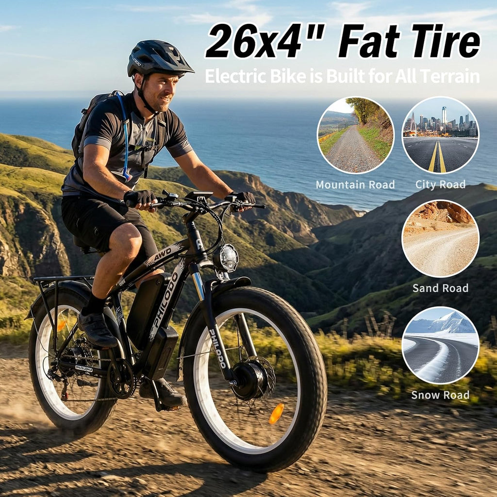 5000w Dual Motor E-Bike 60V Electric Bike for Adults,45 MiIe P-Hour Full Suspension Hydraulic Disc Brakes EBike,26/24x4 Fat Tires Mountain Bikes for All Terrain Snow/Sand