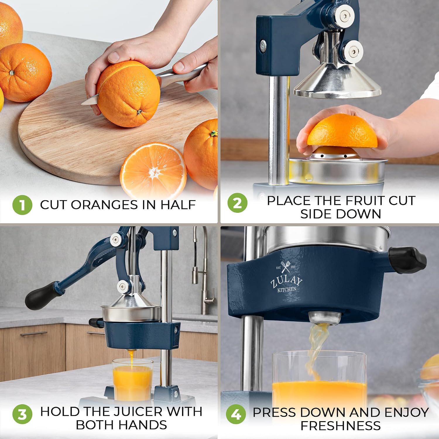 Zulay Kitchen Cast Iron Juicer - Heavy Duty Manual Juicer with Detachable Strainers for Easy Cleaning, Orange Juice Press for Citrus Fruits, Perfect for Bartenders, Juice Lovers & Health Enthusiasts