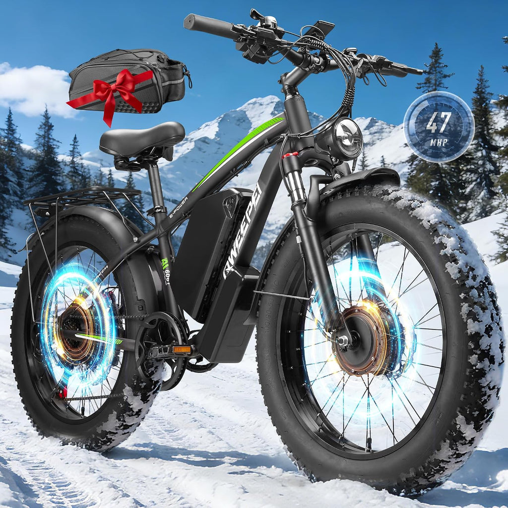 8000W Peak Dual Motor Electric Bike for Adults, 47MPH Fast Fat Tire E-Bike with Detachable Battery, 105Miles Long Range, Hydraulic Disc Brakes, 7-Speed Gears, All-Terrain for Mountain Snow Commuter