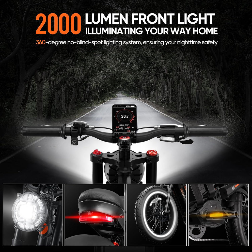 eAhora 2026 Romeo Pro 3 5600W 50Mph High-Torque Ebike, 60V 80Ah 250-Mile Long Range Electric Bike for Adults, Adjustable Air Suspension, 26'' Puncture-Proof Tire, UL 2849 Certified by TÜV