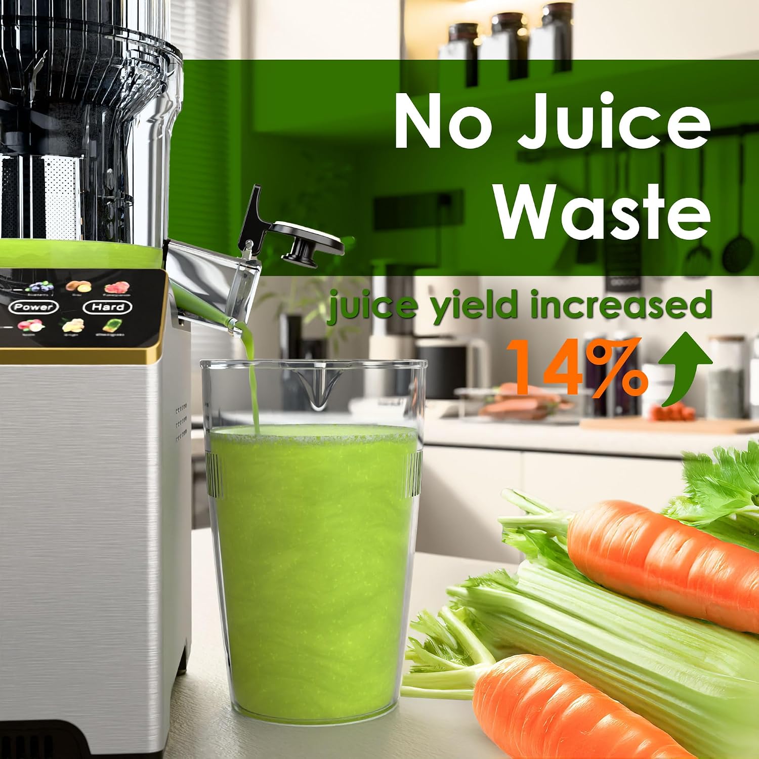 Cold Press Juicer, Touchscreen Juicer Machines with Wide Feed Chute, Stainless Steel Masticating Juicers Easy to Clean, Ergonomic Operational Panel Design, High Juice Yield, Silver