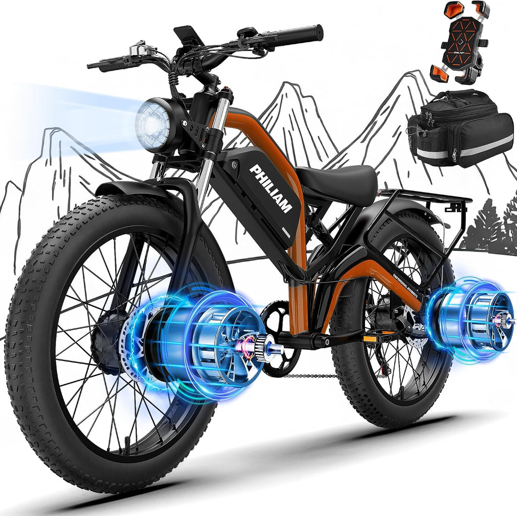 Electric Bike for Adults,5000W/3000W Peak Dual Motor ebike 35MPH E Bikes for Men Women,52V 32/23AH Battery, 80/100 Miles Range Ebike,26'Fat Tire Full Suspension E-Bike