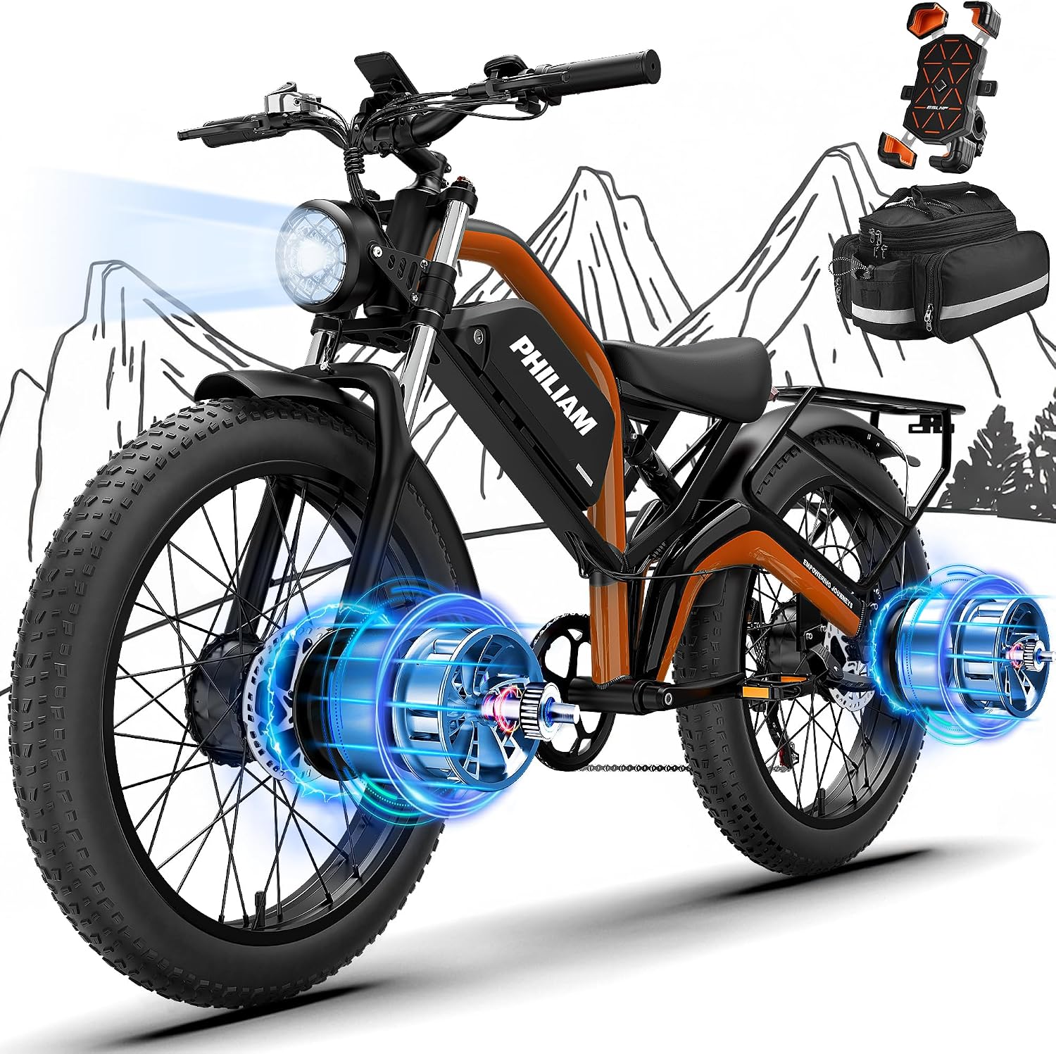 Electric Bike for Adults,5000W/3000W Peak Dual Motor ebike 35MPH E Bikes for Men Women,52V 32/23AH Battery, 80/100 Miles Range Ebike,26'Fat Tire Full Suspension E-Bike