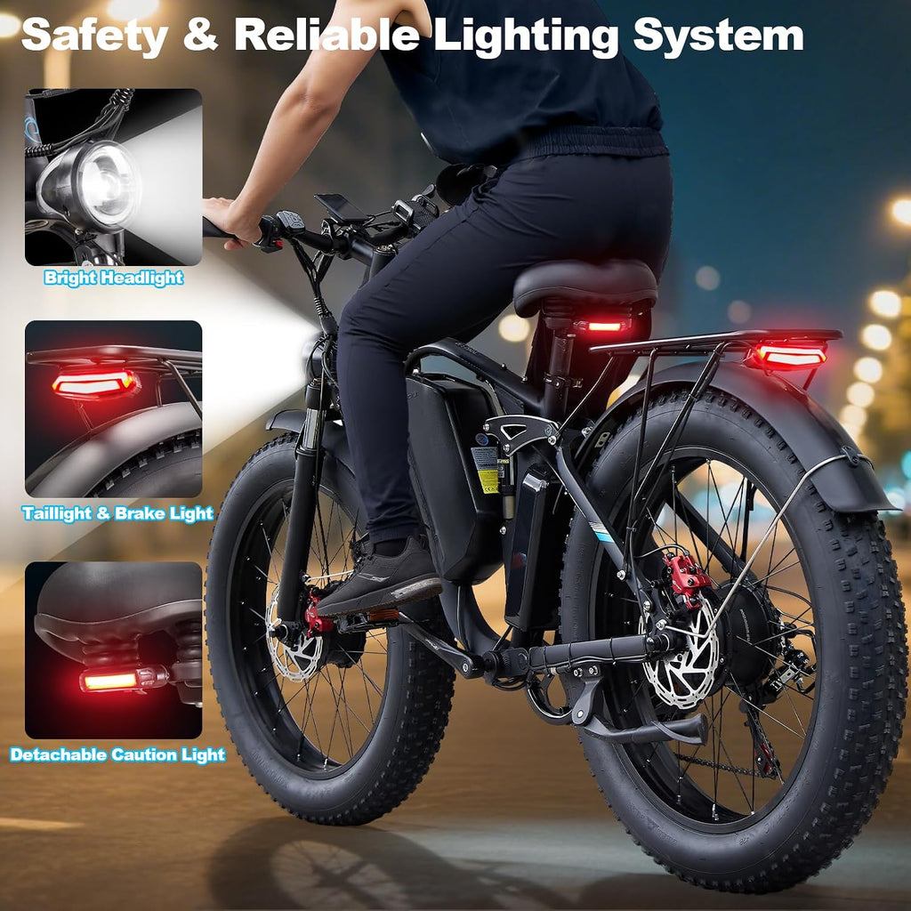 9000W Peak Dual Motor Ebike,58V Max 34Ah Adults Electric Bike,Up to105 Miles Range 47MPH Top Speed Fast Ebike,Full Suspension 24Inches Fat Tires Mountain E Bicycle for Sand Snow Beach&Off-Road