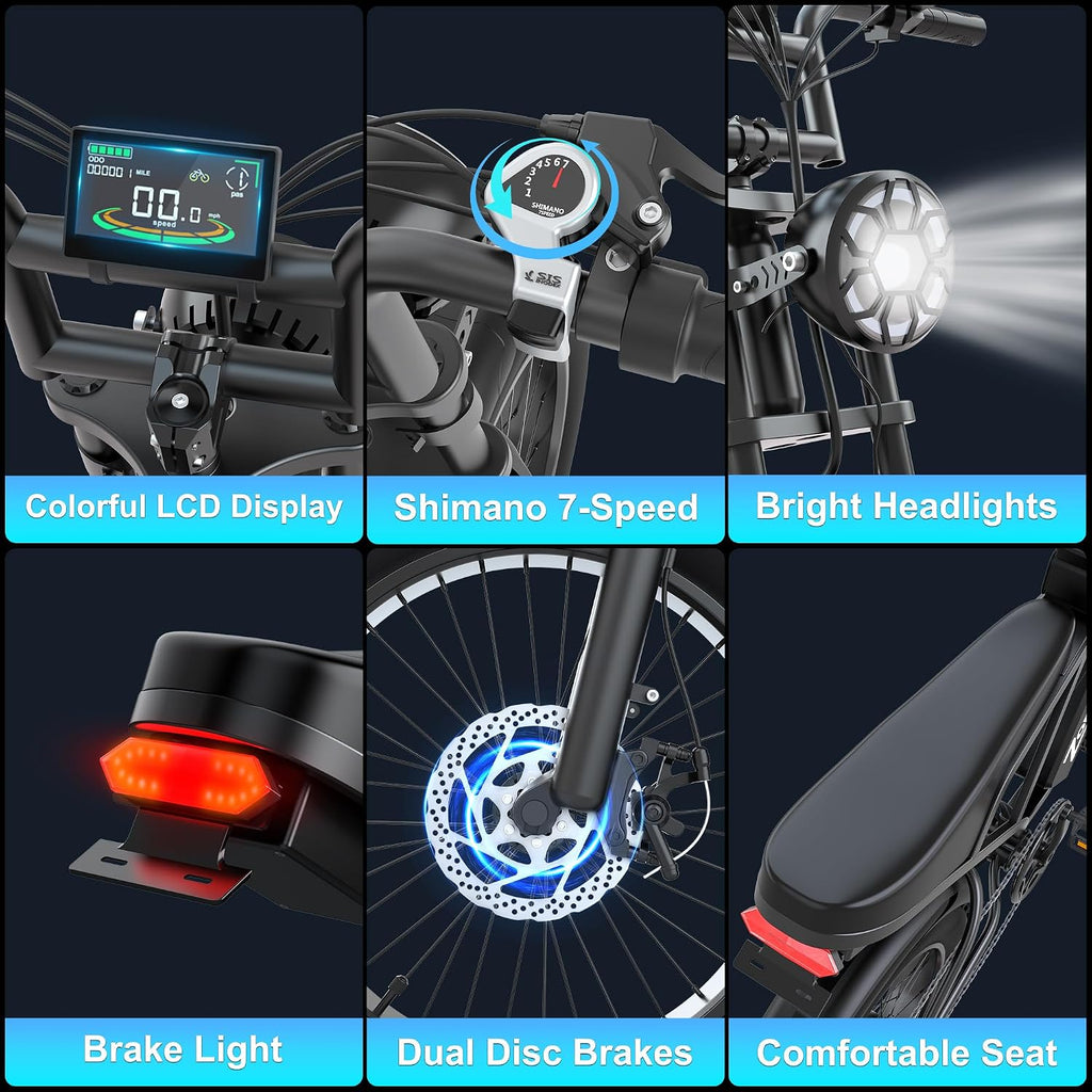 Electric Bike for Adults,48V 20AH - Peak Power 1500/3000W Brushless Motor Electric Bicycle - Max Speed 31-35MPH - Max 80 Miles Range - 20' x 4.0' Fat Tire Dirt E-Bike,7-Speed - UL 2849