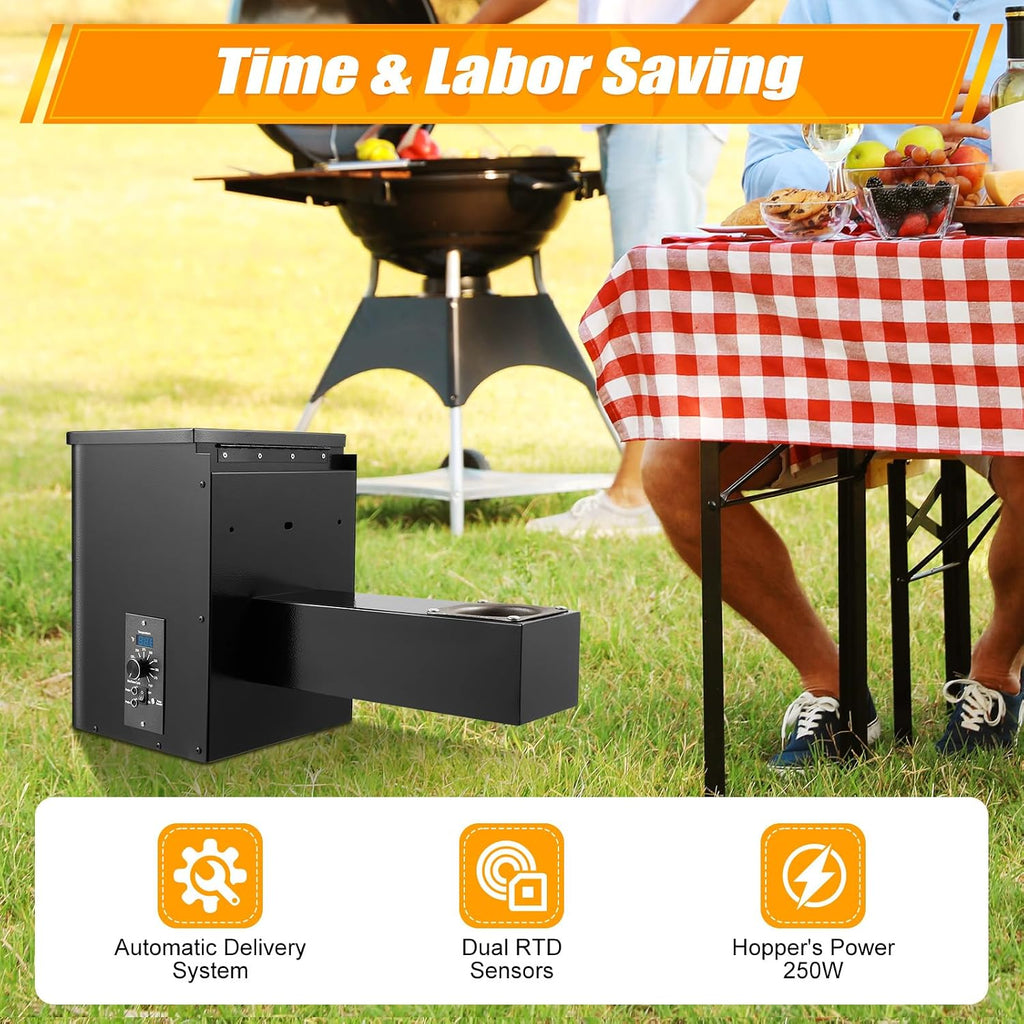Pellet Smoker Hopper Assembly Kit, 250W 120V Electric Wood Pellet Grill Vertical Pellet Smoker Conversion Kit with Digital Temperature Controller for BBQ Smoke Bake Roast, 180℉- 500℉ Adjustment
