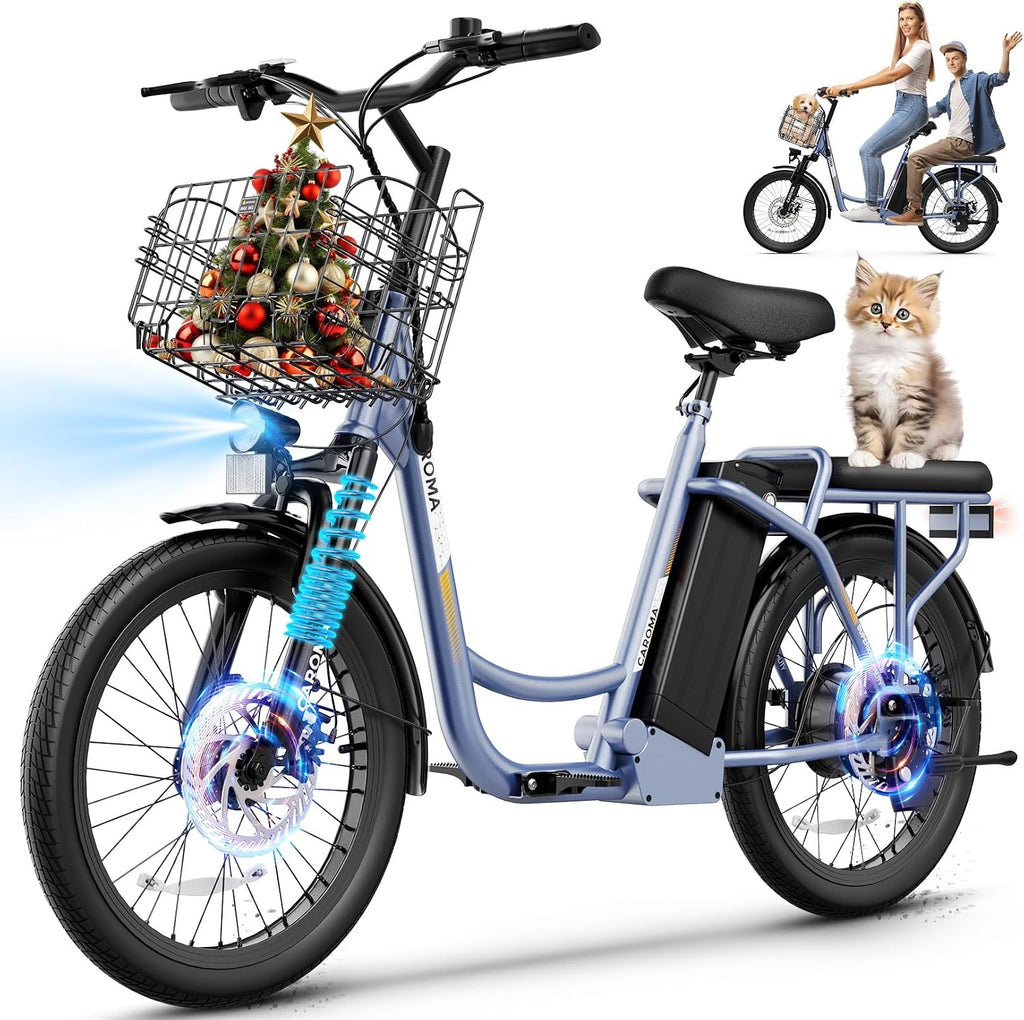 Caroma Peak 1200W/800W/500W/ Electric Scooter with Seat, 20' Off-Road Tires, 15/25/30Miles Range, 20MPH Top Speed, Adjustable Electric Scooter for Adults with Basket, Adults Ebike for Commuting