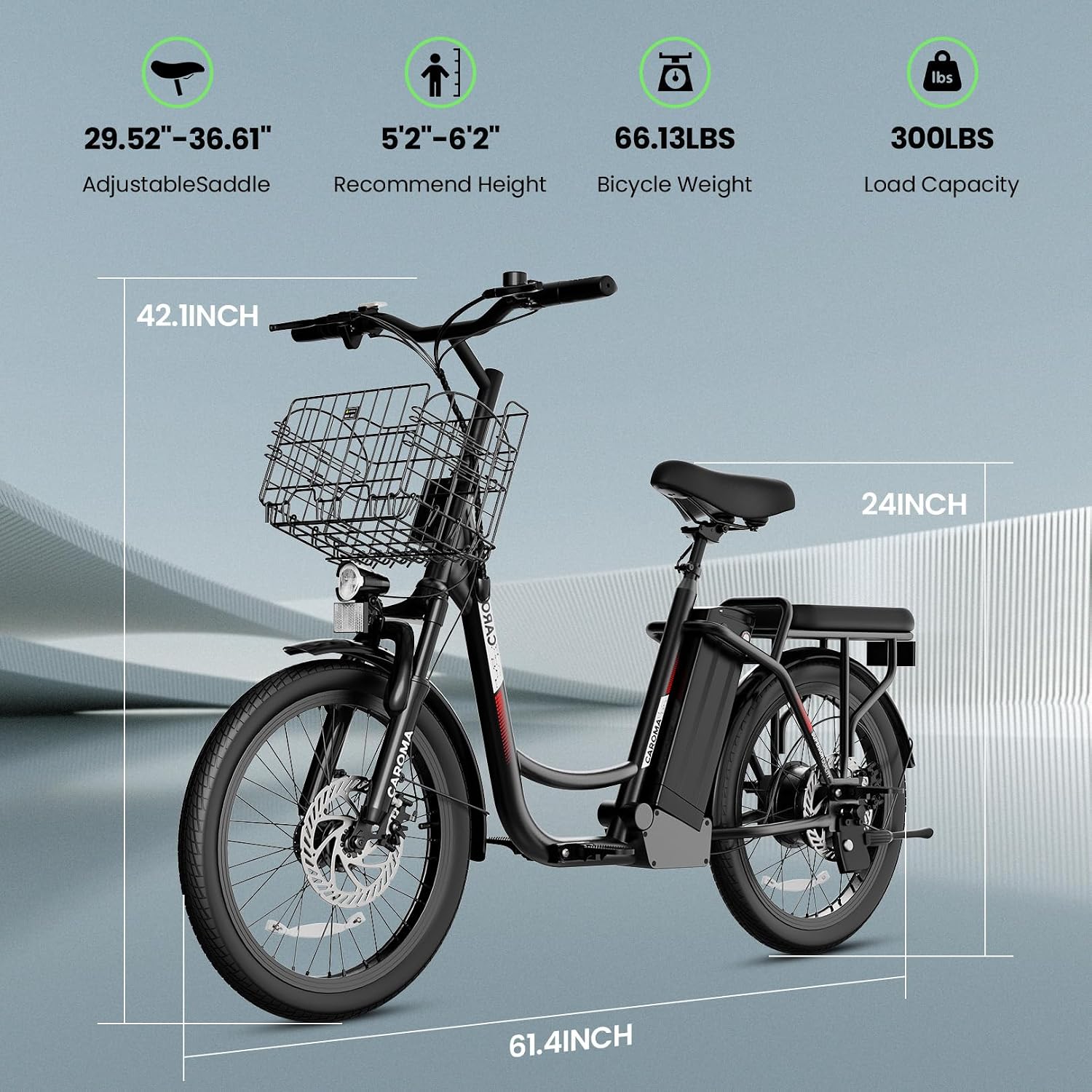 Caroma Peak 1200W/800W/500W/ Electric Scooter with Seat, 20' Off-Road Tires, 15/25/30Miles Range, 20MPH Top Speed, Adjustable Electric Scooter for Adults with Basket, Adults Ebike for Commuting
