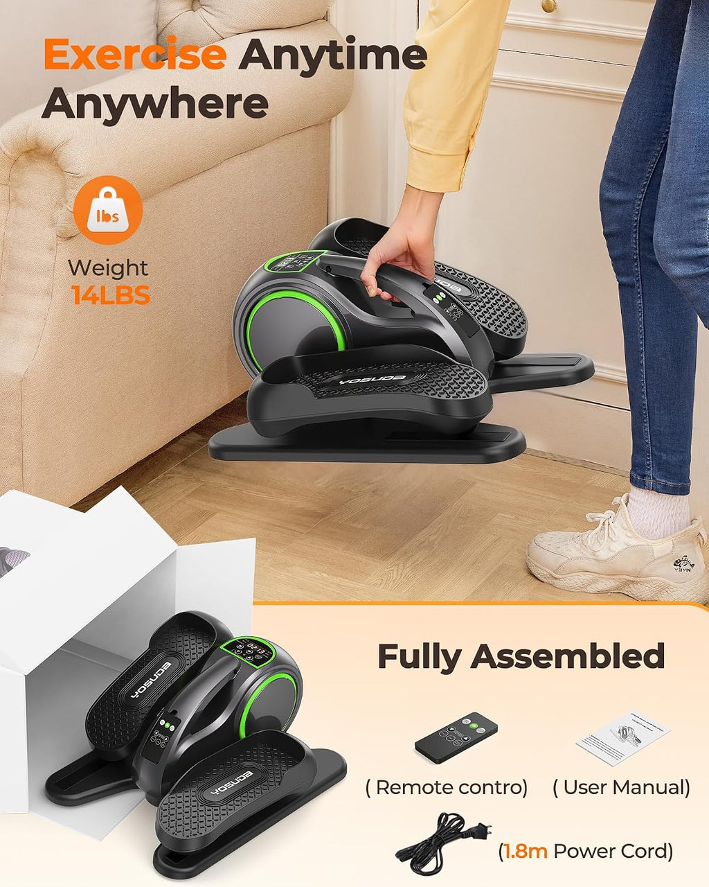 YOSUDA Under Desk Elliptical,Elliptical for Seniors Fully Assembled,Quiet & Portable Electric Seated Pedal Exerciser with 10 Level Resistances & Speeds,Remote Control