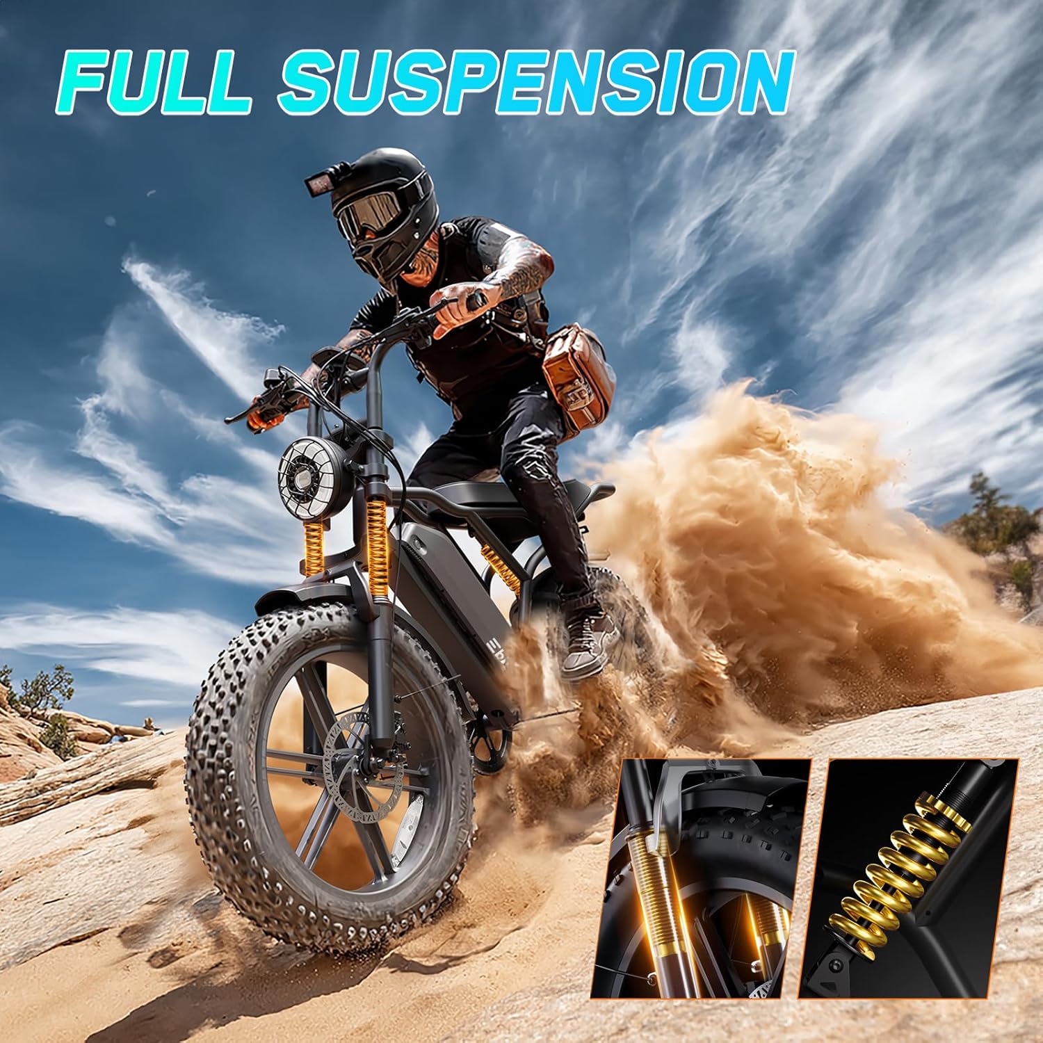 TST Electric Bike for Adults, 1500W Peak Motor 60/100 Miles Fat Tire Ebike with 48V 15Ah/25Ah Removable Battery 20' Fat Tire Electric Dirt Bike Full Suspension and 7-Speed
