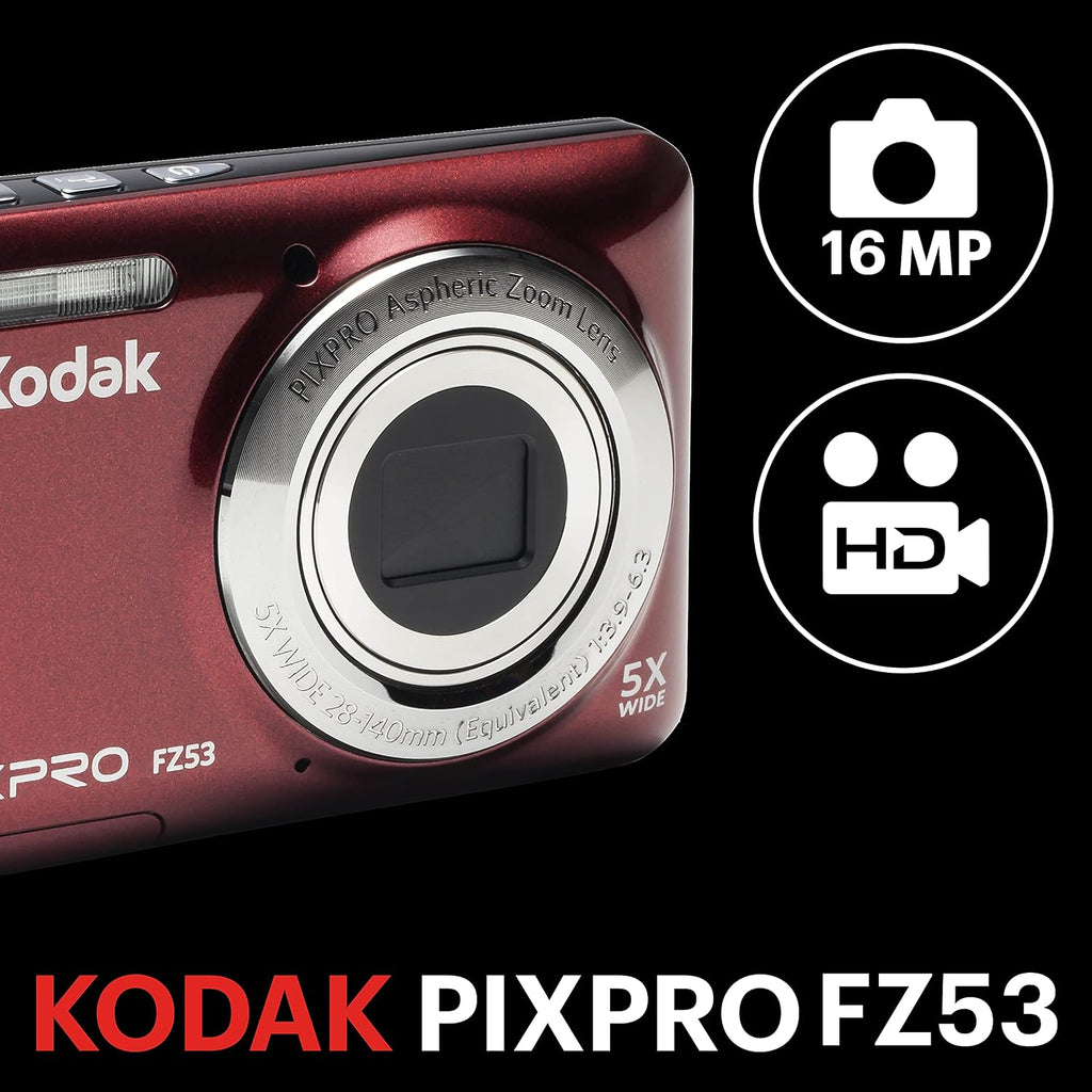 Kodak PIXPRO Friendly Zoom FZ53-RD 16MP Digital Camera with 5X Optical Zoom and 2.7' LCD Screen (Red)