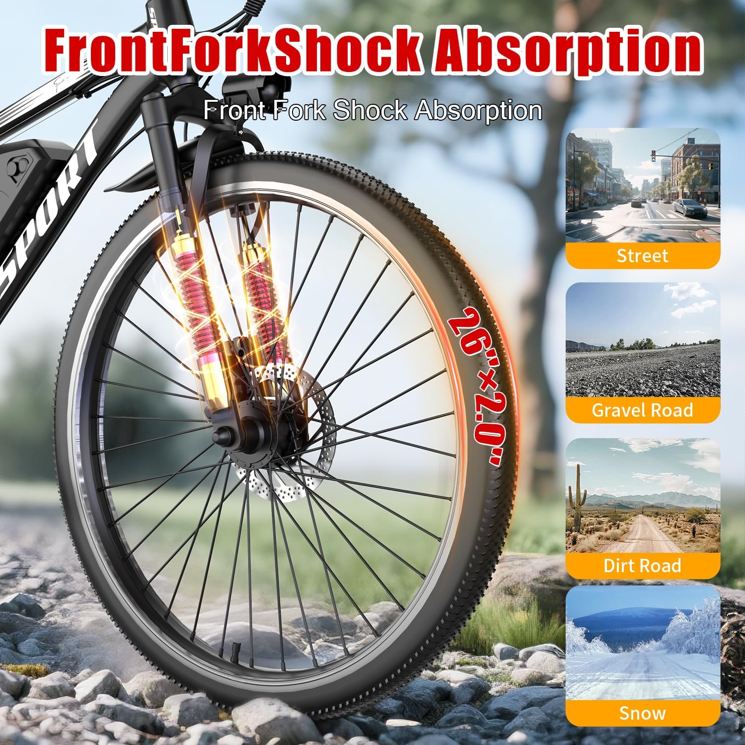 Electric Bike for Adults, 750W Electric Mountain Bike with 7-Speed and Front Suspension, 20 mph Folding Bike, 40 Miles PAS Range, 26' Tire