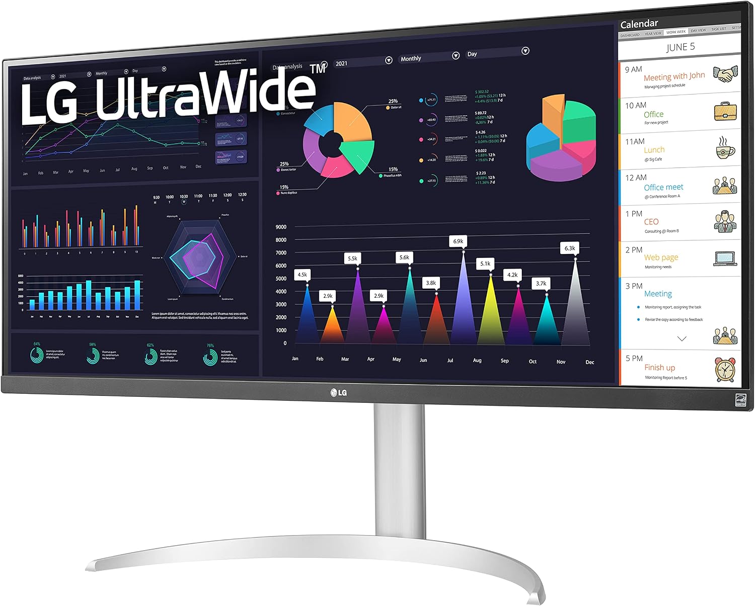 LG 34WQ650-W 34 Inch 21:9 UltraWide Full HD (2560 x 1080) IPS Monitor, with RGB 99% Color Gamut, VESA DisplayHDR 400, USB Type-C, AMD FreeSync, Built in Speakers, Tilt/Height Adjustable Stand