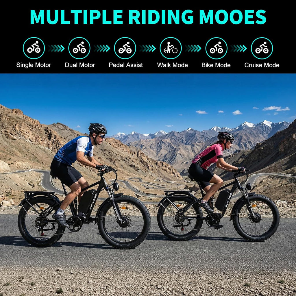 5000w Dual Motor E-Bike 60V Electric Bike for Adults,45 MiIe P-Hour Full Suspension Hydraulic Disc Brakes EBike,26/24x4 Fat Tires Mountain Bikes for All Terrain Snow/Sand