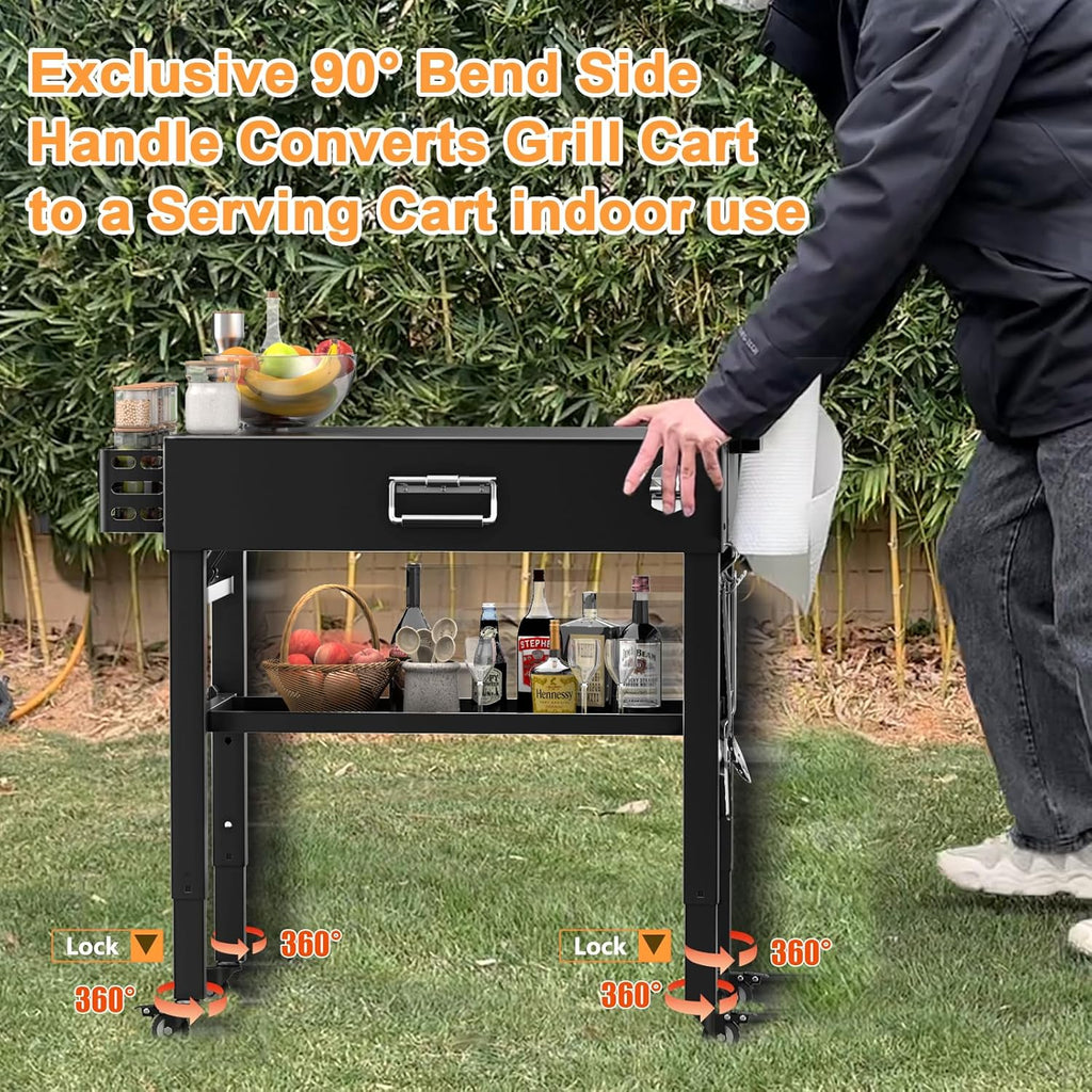 28' and 34' Upgrade Height & Quick-Fold Portable Grill Cart for Ninja Woodfire (OG700 Series), MO201 OO101 Pizza Oven, Blackstone 17'/22' Griddle – Outdoor Ninja Grill Stand with 4 Swivel Wheels