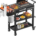 TomCare Grill Table with 3-Tier Storage Shelves Lockable Wheels Grill Cart with Silicone Grill Mat Heavy Duty Outdoor Tabletop Griddle Stand Holds 500Lbs Fits 22' Blackstone Ninja Cuisinart BBQ Grill