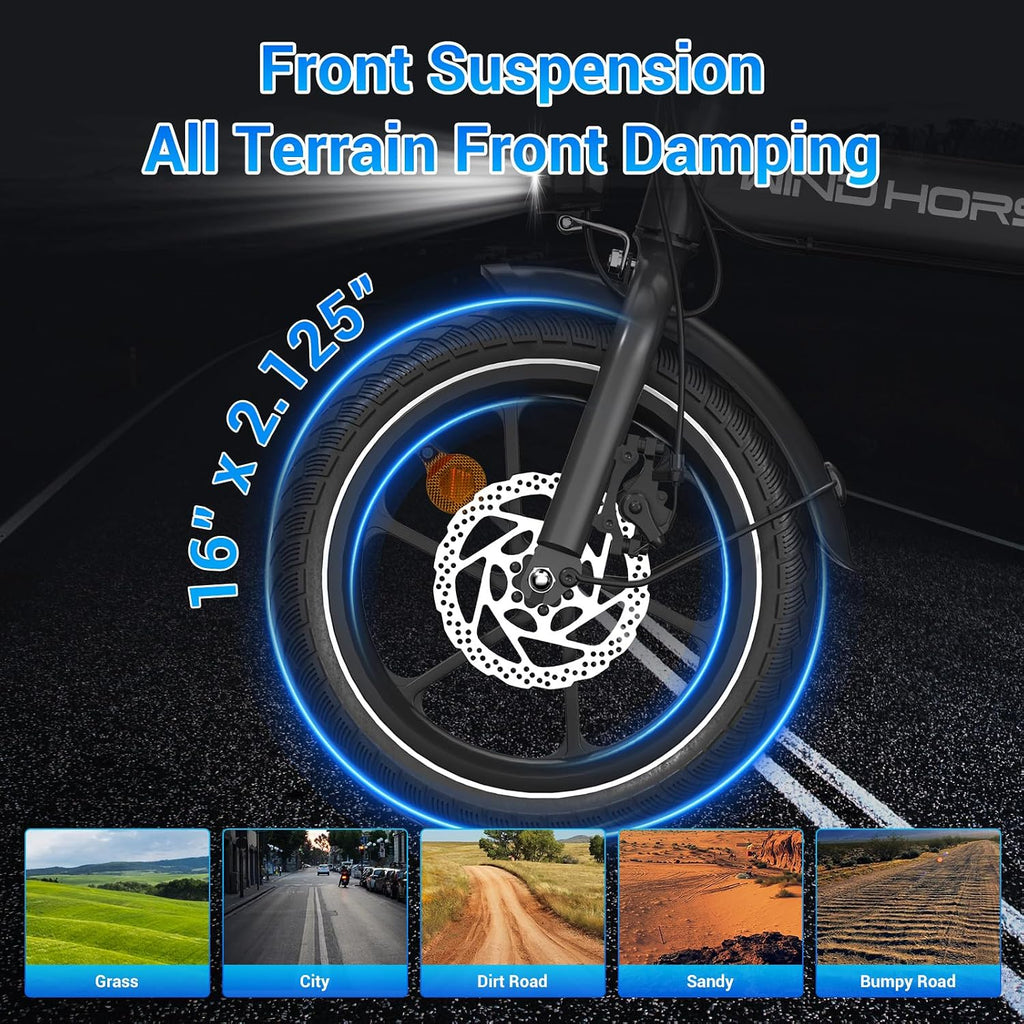 SEHOMY 2-Seat Electric Bike for Adults 630W Peak Motor, 25MPH Folding Ebike, 16' Adults Electric Bicycles with 30° Uphill, 288WH Removable Battery, 35 Miles Long Range, Commuter E Bikes Teens 14+