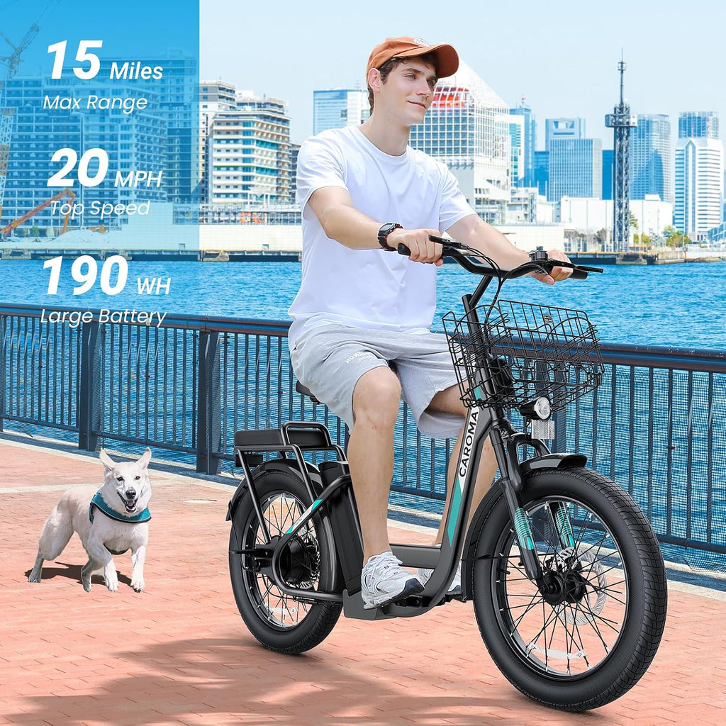 Caroma Peak 1200W/800W/500W/ Electric Scooter with Seat, 20' Off-Road Tires, 15/25/30Miles Range, 20MPH Top Speed, Adjustable Electric Scooter for Adults with Basket, Adults Ebike for Commuting