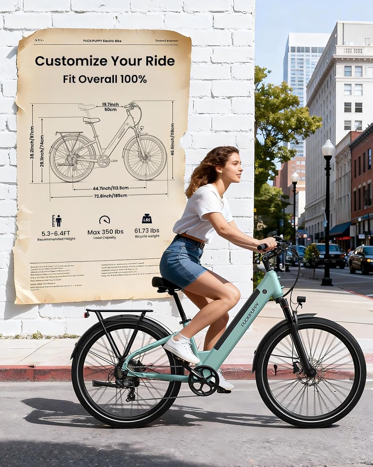 PUCKIPUPPY Electric Bike for Adults 960W, 28MPH 75Miles Commuting Electric Mountain Bike, 48V15AH Removable Battery Adult Electric Bicycles 7-Speed, Poodle Ebike