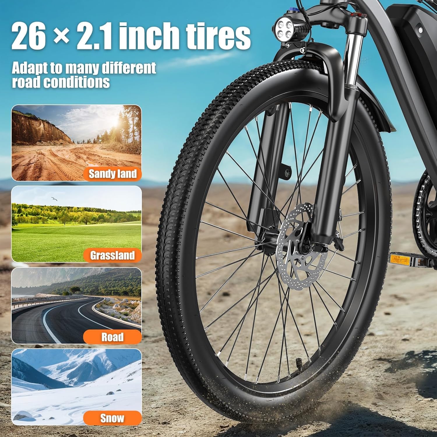 Electric Bike for Adults, 26' Commuter Ebikes with 7-Speed Gears, 25MPH Lightweight E Bike, 720W Peak Motor, 375Wh Removable Battery, 50 Miles Range, Electric Mountain Bicycle for All Terrain