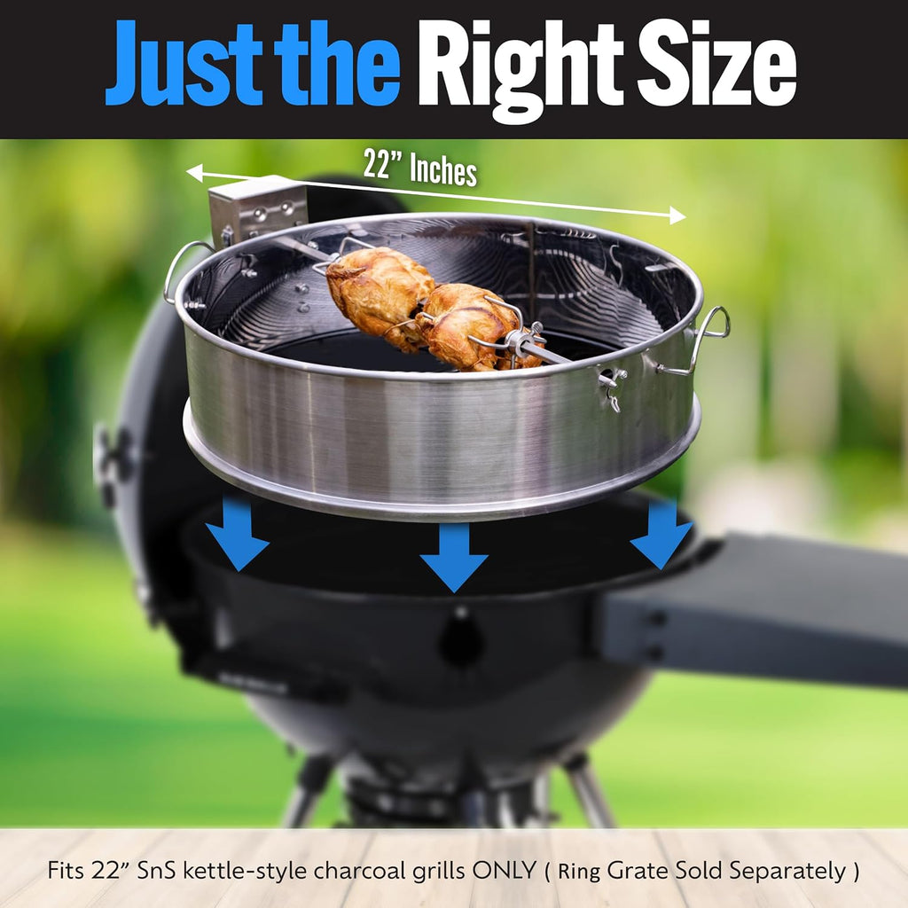 Slow 'N Sear® Rotisserie Kit for 22' SnS Grills Kettle Grills, Stainless Steel Accessory Perfect for Even Cooking and Grilling