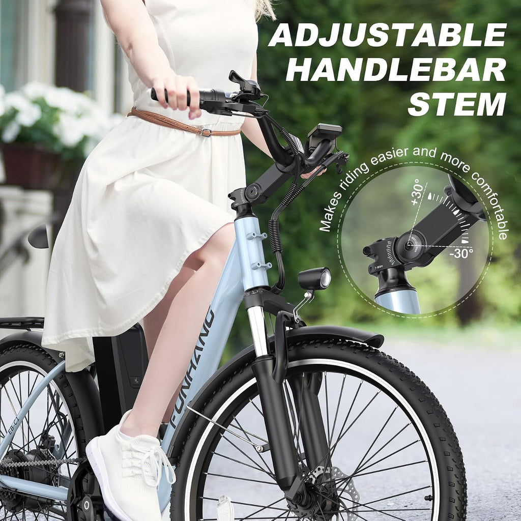 Funhang Electric Bike for Adults, 26' City Cruiser Ebike with 1000W Peak Motor, 20MPH 50 Miles Commuter Adult Electric Bicycles with 48V Battery, Adjustable Stem, 7-Speed, UL 2849 Certified