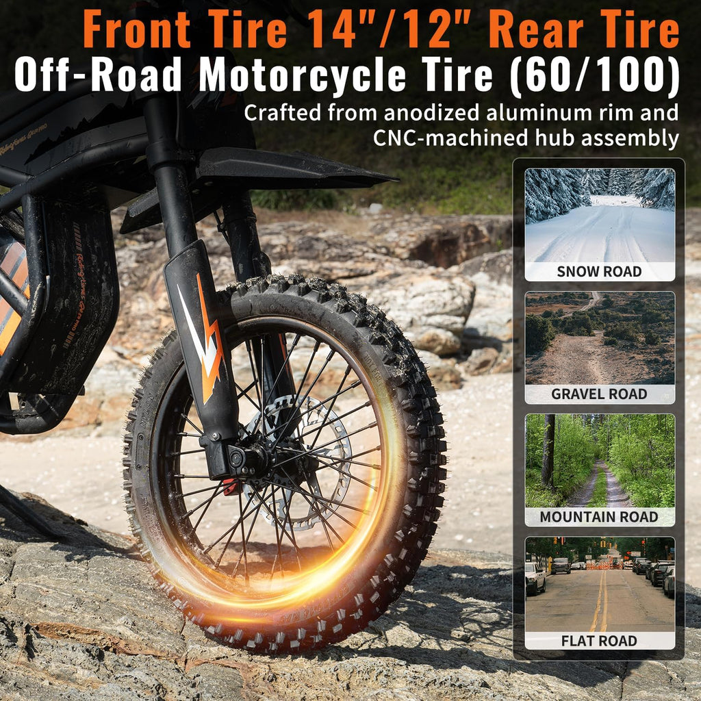 GT54 PRO /GT54 Electric Dirt Bike for Teens, 60V 25AH 40MPH // 48V 27AH 37MPH Ebike with 14'/12' Motorcycle Tire, 3000W/2000W Dual Hydraulic Brakes Mountain Off-Road Dirtbike for Ages 13+