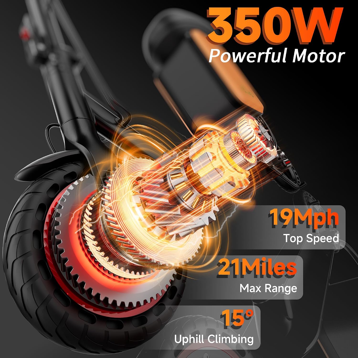 Electric Scooter, 350W-500W Motor, 19 MPH to 22MPH, 15-41 Miles Range, Dual Suspension, Dual Braking, App Control, Foldable Commuter E Scooter for Adults and Teens