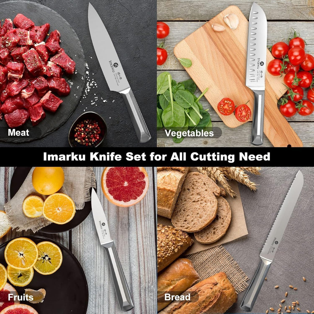 imarku Knife Set, 16Pcs Japanese Knife Set with Block & Built-in Sharpener, High Carbon Stainless Steel Kitchen Knives, Non-Slip Ergonomic Handle, Dishwasher Safe, Home Essentials Perfect for Gifts