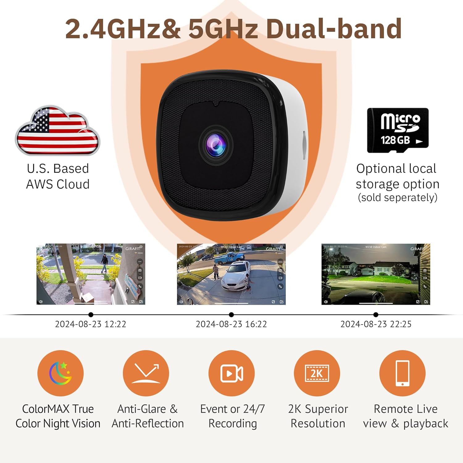 Girafit 2K Window Camera,2.4GHz & 5GHz WiFi Indoor Cameras for Home Security with ChroMax Al Color Night Vision,Person & Motion Detection,Easy & Quick Install(4 Pack)