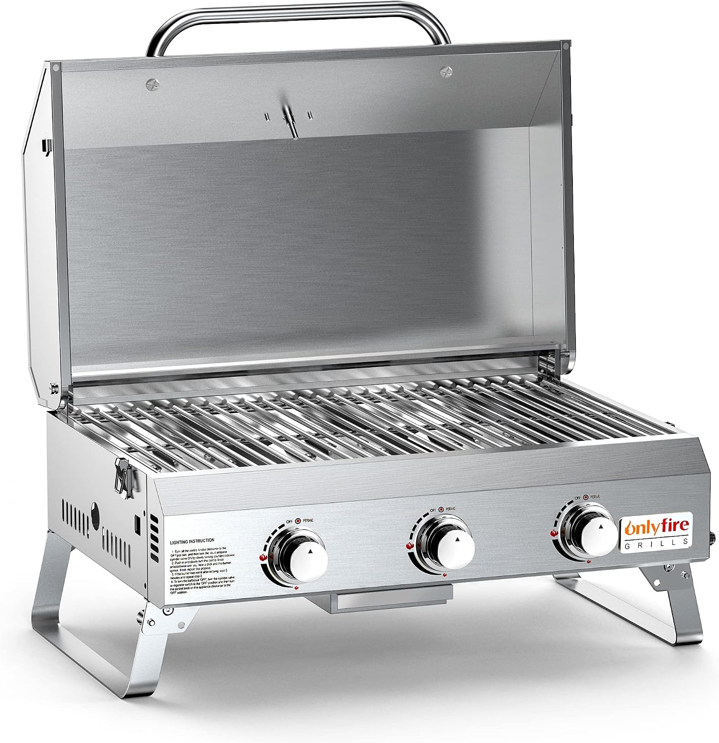 Tabletop Gas Grill 3 Burners, Portable Propane BBQ Grill with Foldable Legs & 22' Stainless Steel Grate for Outdoor Patio Backyard Barbecue, Camping Tailgating RV, 24000BTU High Output, Classic GS307
