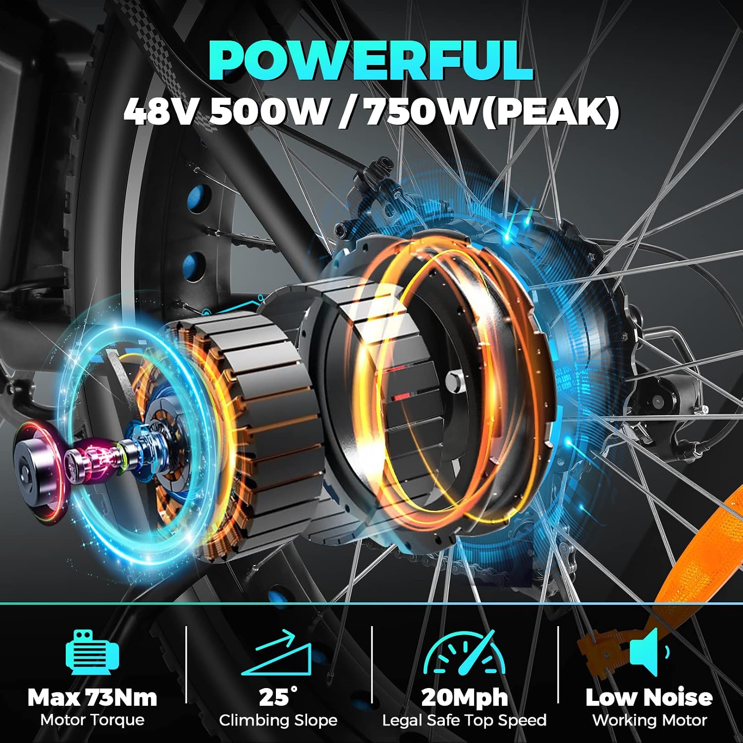 Electric Bike 26' Fat Tire Electric Bike for Adult, 20mph Peak 750W 48V 10.4/ 13Ah Removable Battery Electric Mountain Bike, Commuting Off Road Ebike 7 Speed & Front Suspension Fast Charge