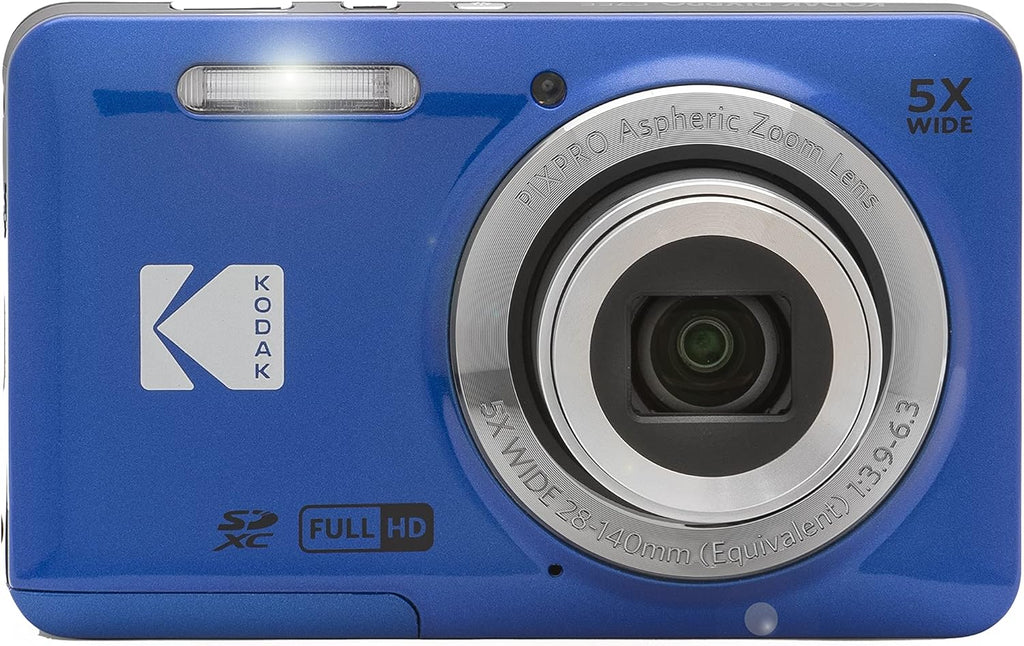 Kodak PIXPRO FZ55 Digital Camera (Blue) + Black Point & Shoot Camera Case + Transcend 64GB SD Memory Card + Tri-fold Memory Card Wallet + Hi-Speed SD USB Card Reader + More!