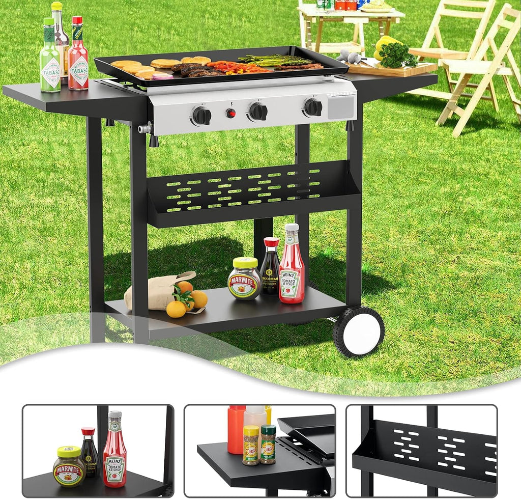 SKOK 3 Burner Outdoor Propane Griddle - 23.3 Inch, 30000 BTU, Portable Flat Top Gas Grill for Camping BBQ