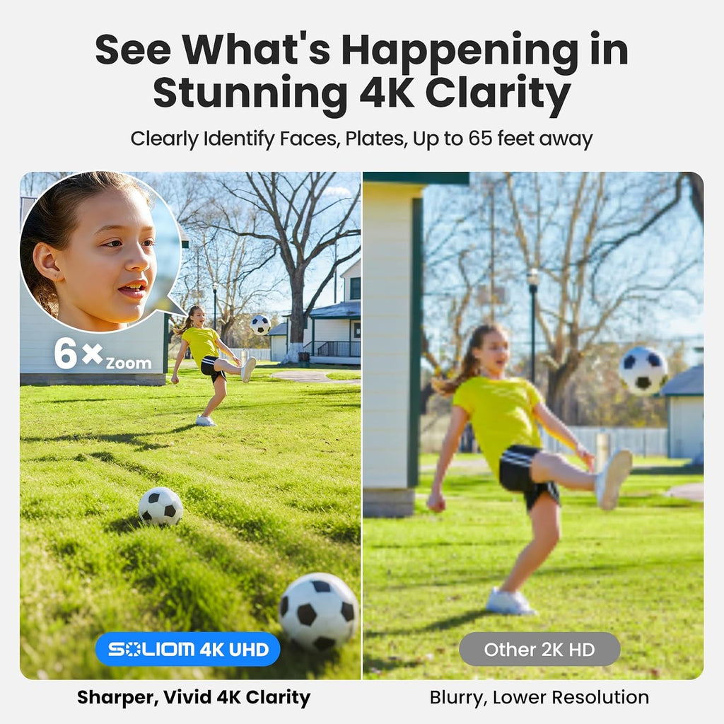 SOLIOM- True 4K HD Security Cameras Outdoor Wireless, Add-On Camera, Solar Powered, Auto Tracking,Requires SOLIOMBASE, SOLIOMBASE Supports Up to 4 Cams