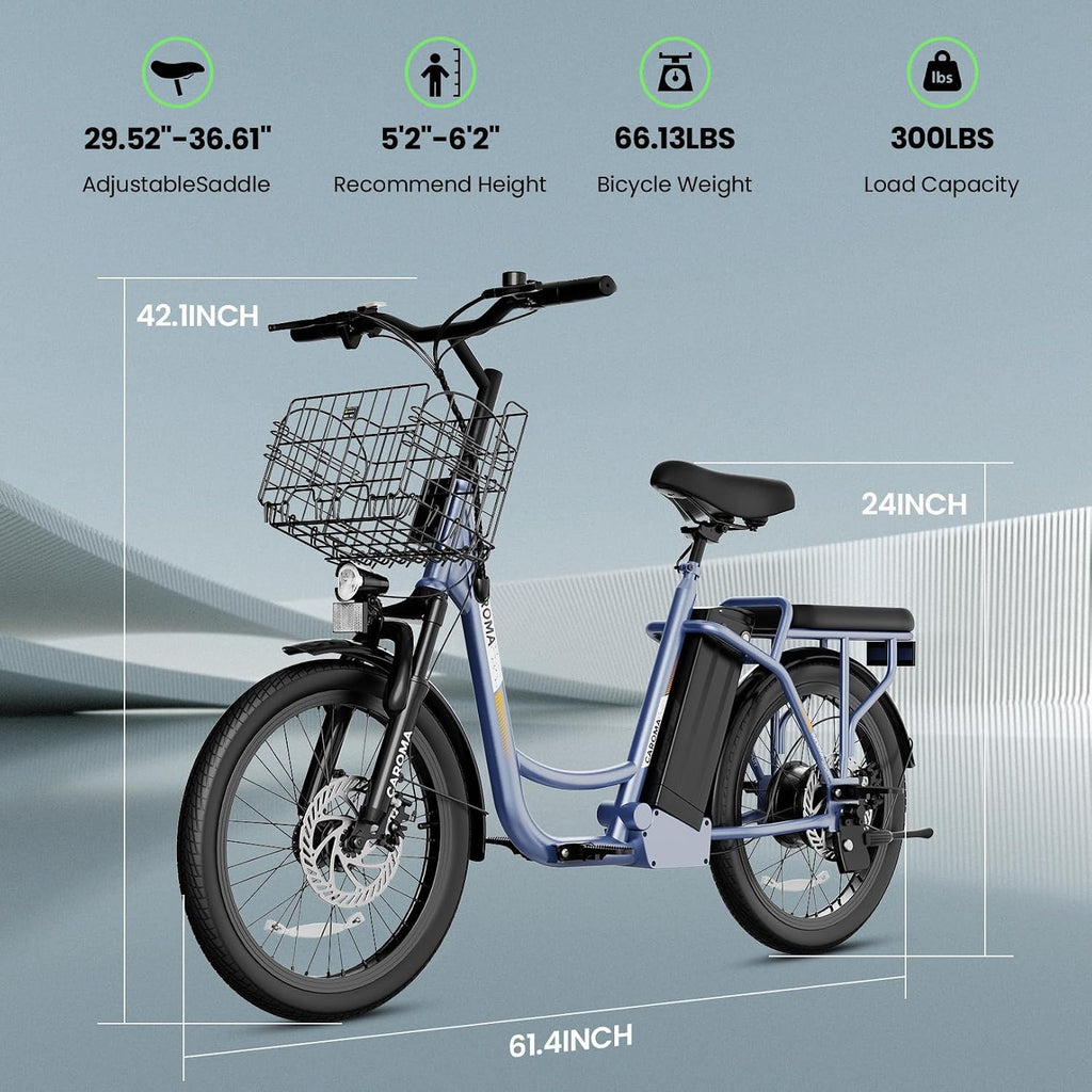 Caroma Peak 1200W/800W/500W/ Electric Scooter with Seat, 20' Off-Road Tires, 15/25/30Miles Range, 20MPH Top Speed, Adjustable Electric Scooter for Adults with Basket, Adults Ebike for Commuting