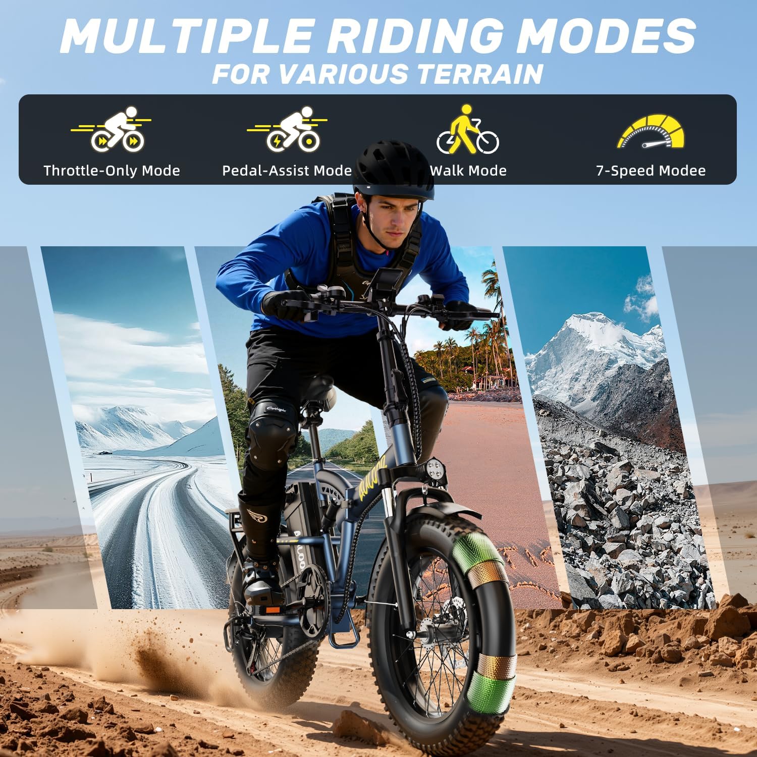 Folding Electric Bike for Adults and Seniors, 1000W Motor 48V 20AH Battery 30MPH 80 Miles, 20' Fat Tire All Terrain Ebike, 7-Speed Commuter E Bike, Step-Thru Electric Bicycle for Women and Teens