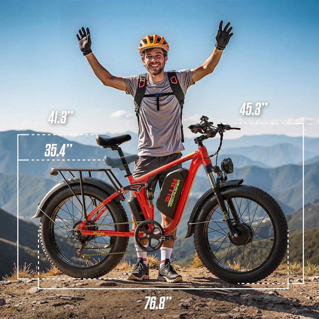 6000W Dual Motors Electric Bike for Adults,60V 20Ah 26' Fat Tire Ebike,50 mph up to 100 Miles Full Suspension Class 3 Electric Bicycle for Snow Off Road Mountain Hunting Commuter