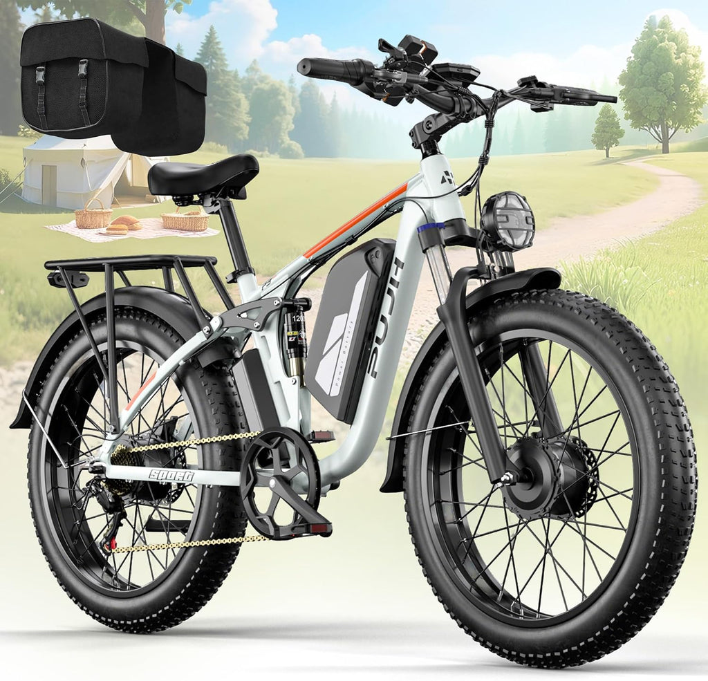 PHJU 6000W Dual Motors 60V 1200wh Electric Bike for Adults, 24'' Fat Tire Max 45 mph,Up to 100 Miles Full Suspension Fast E-Bike for Snow Commuter for Men Women